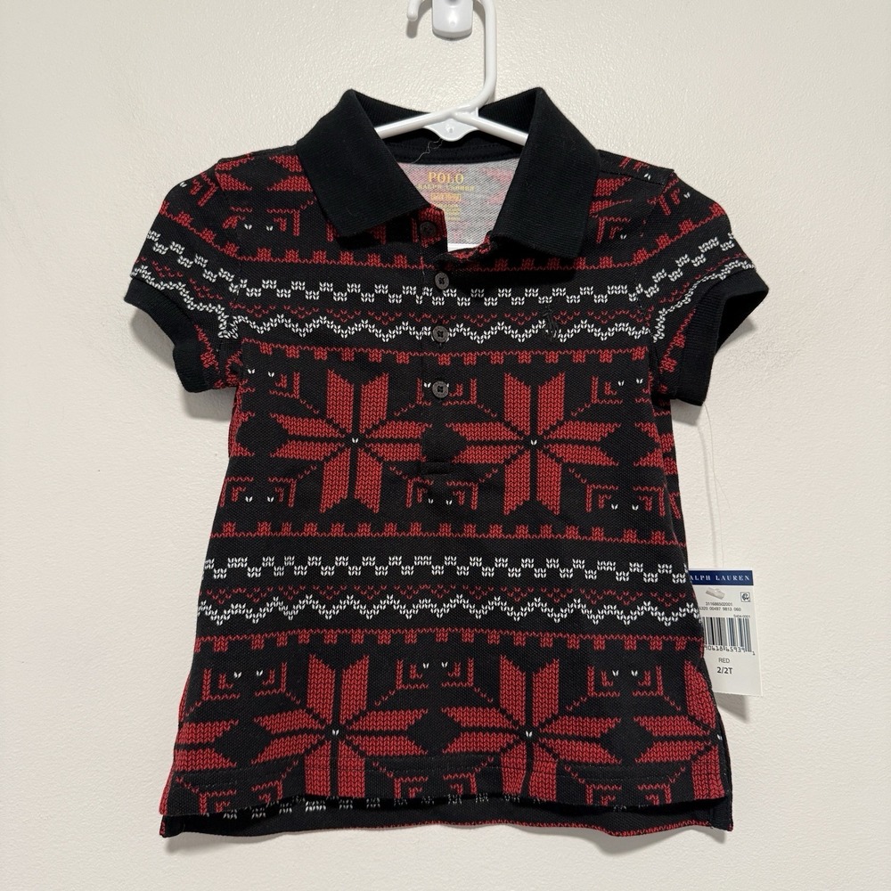 Polo Ralph Lauren NWT Red Black Snowflake Holiday Polo Shirt Size‎ 2T